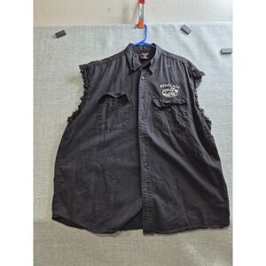 Revolution Gear Shirt Mens 2XL Black Renegade Classics Bike Sleeveless Button Up